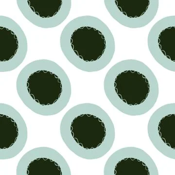 Isolated circle silhouettes seamless pattern. Black and blue spots on white b Stock Illustration