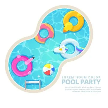 Isolated circle swimming pool, vector cartoon illustration. Summer poster, ba Illustrazione stock
