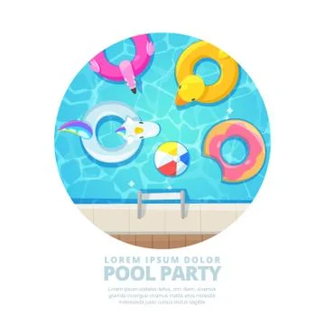Isolated circle swimming pool, vector cartoon illustration. Summer poster, ba Stock Illustration