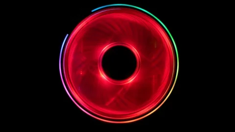 Isolated circular central processing unit (CPU) cooler spins around in Stock Footage 130093159