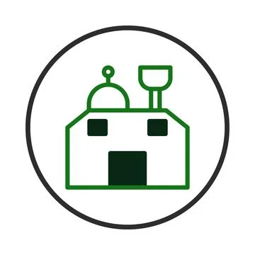 Isolated circular icon showcasing a unique architectural model with geometr.. Stock Illustration