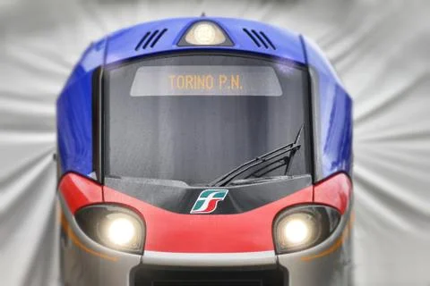 Isolated close up view of new shape of train for commuters called Pop built by A Foto stock