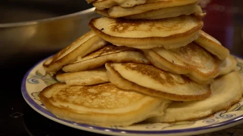 Isolated Closeup of Large Stack of Delicious Pancakes Stock Footage 70920421