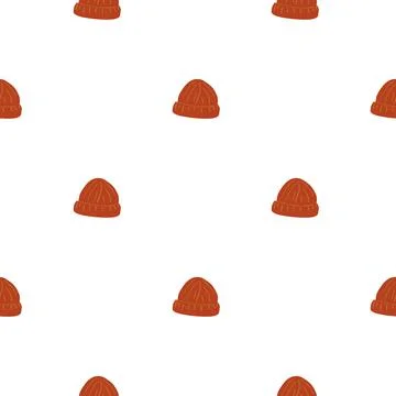Isolated clothes doodle seamless pattern with simple red beanie hat ornament. Stockillustratie