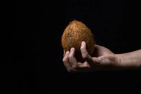 Isolated coconut on a black background. Stock Photos