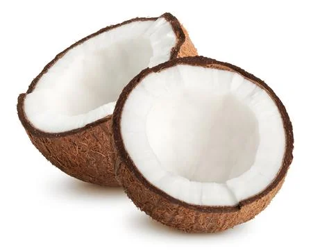 Isolated coconuts. Two coconut half slices isolated on white, with clipping path Stock Photos