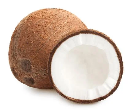 Isolated coconuts. Whole coconut with half isolated on white, with clipping path Stock Photos