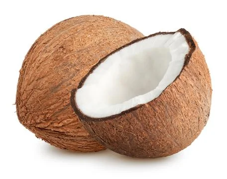 Isolated coconuts. Whole coconut with half isolated on white, with clipping path Stock Photos