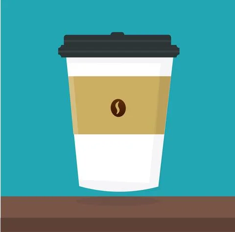 Isolated Coffee Mug with bean logo. Flat Colors. Vector Illustration. Stock Illustration