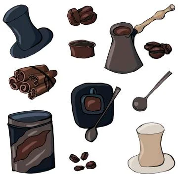 Isolated coffee set for making coffee with cups Stock Illustration