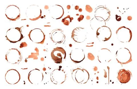 Isolated coffee tea stains on table surface. Cacao or cola drink circle stain Stock Illustration