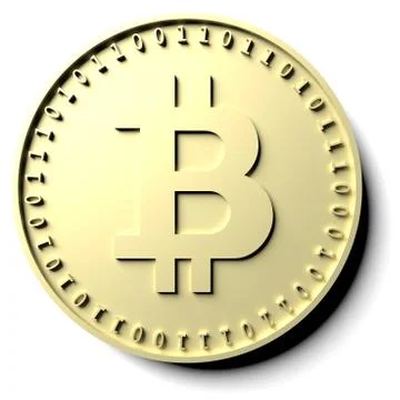 Isolated coin of digital crypto currency bitcoin casts shadow on white Stock Illustration