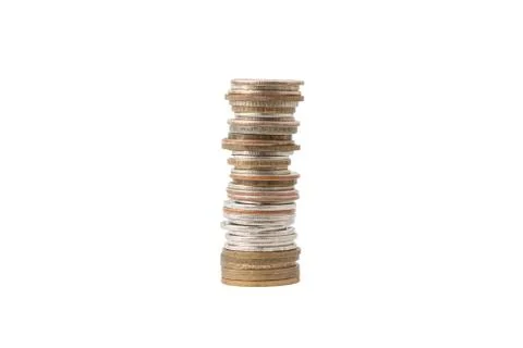 Isolated coin stack column, concept of future money growth increases Stock Photos