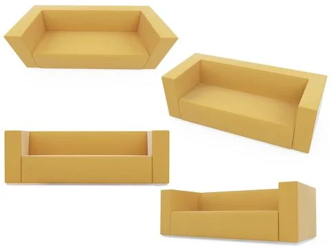 Isolated collage of sofa over white background Stock-Illustration