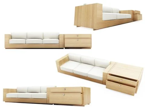 Isolated collage of sofa over white background Stock-Illustration