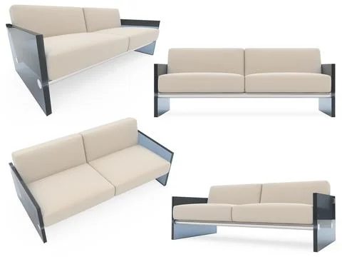 Isolated collage of sofa over white background Stock-Illustration