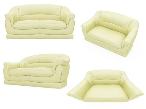 Isolated collage of sofa over white background Stock Illustration