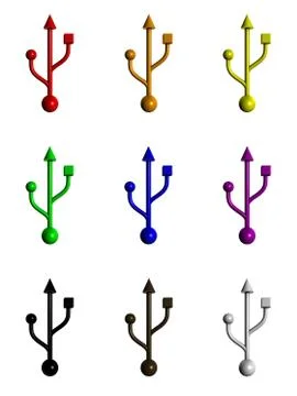 Isolated collection of 3d rendered usb symbols Stock Illustration