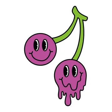 Isolated colored 60s groovy cherry emote Vector Stock Illustration
