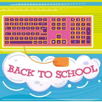 Isolated colored computer keyboard Back to school poster Vector Stock Illustration