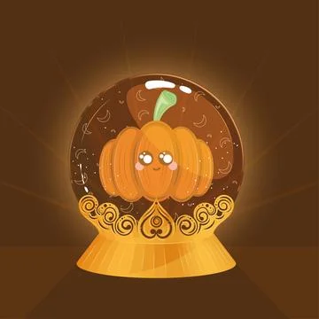 Isolated colored crystal ball with a cute halloween pumpkin Vector Illustrazione stock