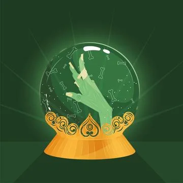Isolated colored crystal ball with a zombie hand Vector Stock Illustration