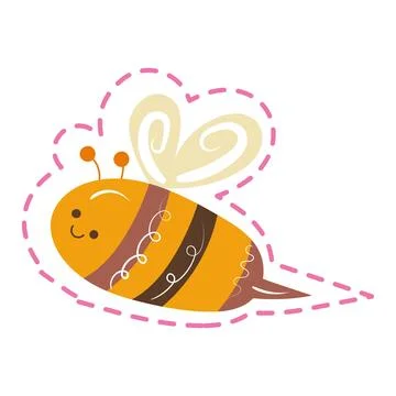 Isolated colored cute bee sketch sticker icon Vector Stock Illustration