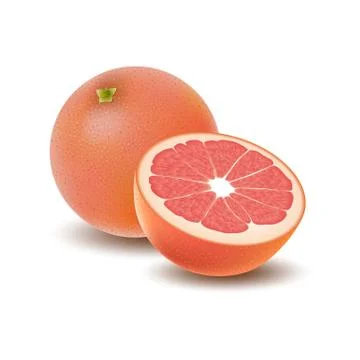 Isolated colored group of grapefruits, half and whole juicy fruit with shadow Stock Illustration