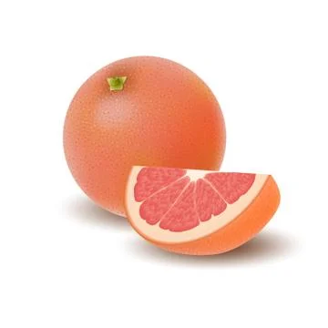 Isolated colored group of grapefruits, slice and whole juicy fruit with shado Stock Illustration