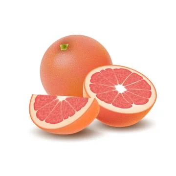 Isolated colored group of grapefruits, slice, half and whole juicy fruit with Stock Illustration