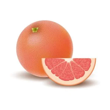 Isolated colored group of grapefruits, slice and whole juicy fruit with shado Stock Illustration