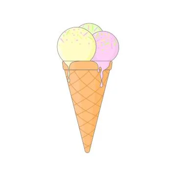 Isolated colored ice cream cone with pink yellow and green balls of ice-cream Stock Illustration