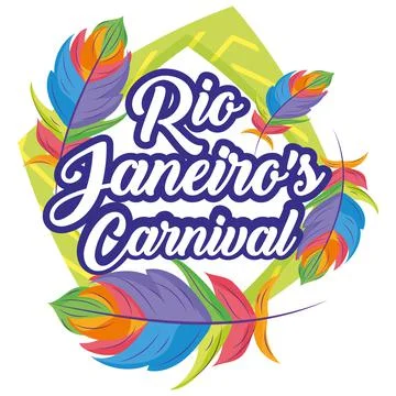 Isolated colored label decorated with feathers Rio de Janeiro Carnival Vector Stock Illustration