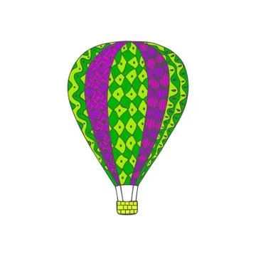 Isolated colored outline hand drawn green and purple balloon on white backgro Stock Illustration