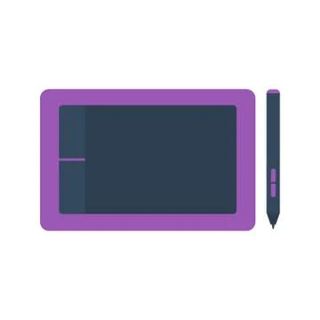 Isolated colored purple graphic tablet with stylus on white background. Flat  Stock Illustration