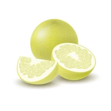 Isolated colored yellow whole, half and slice of juicy pomelo with shadow on  Stock Illustration