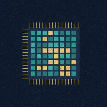 Isolated colorful grid pattern chip with pins on transparent background ill.. Stockillustratie