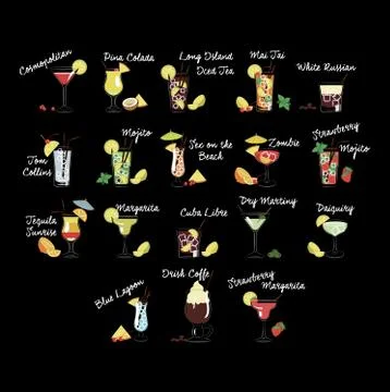 Isolated colorful sketch cocktails Stock Illustration