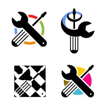 Isolated colorful technical tools vector logo. Mechanical equipment logotype Illustrazione stock