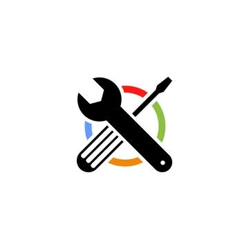 Isolated colorful technical tools vector logo. Mechanical equipment logotype Stock Illustration