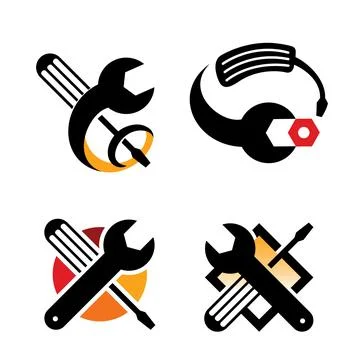 Isolated colorful technical tools vector logo. Mechanical equipment logotype Illustrazione stock