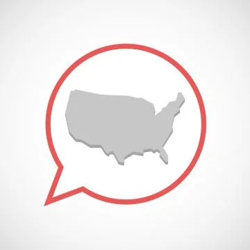 Isolated comic balloon line art icon with  a map of the USA Stock Illustration