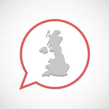 Isolated comic balloon line art icon with  a map of the UK Stock Illustration