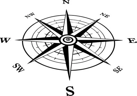 Isolated Compass Rose with Cardinal Direction Names for Nautical or Travel Stock Illustration