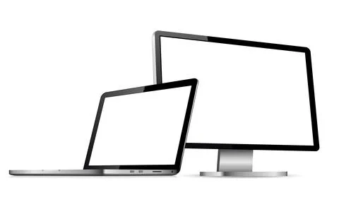 Isolated computer display and laptop with empty space on white background Illustrazione stock
