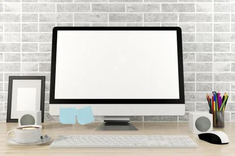 Isolated computer display for mockup in office interior Stock Illustration