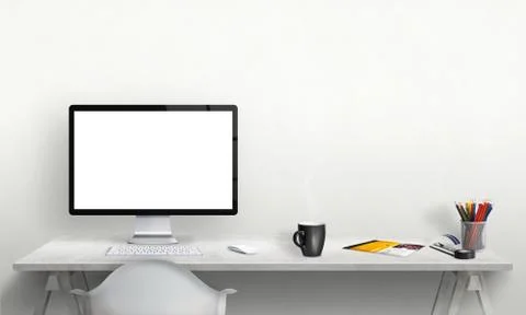Isolated computer display for mockup in office interior. Stock Photos