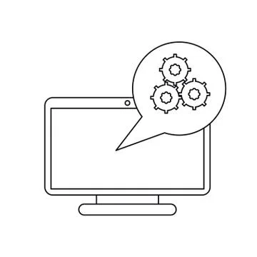 Isolated Computer with gears inside bubble design イラスト素材