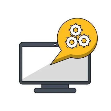 Isolated Computer with gears inside bubble design Stock Illustration
