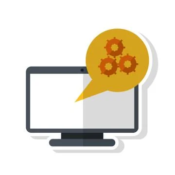 Isolated Computer with gears inside bubble design Stock Illustration